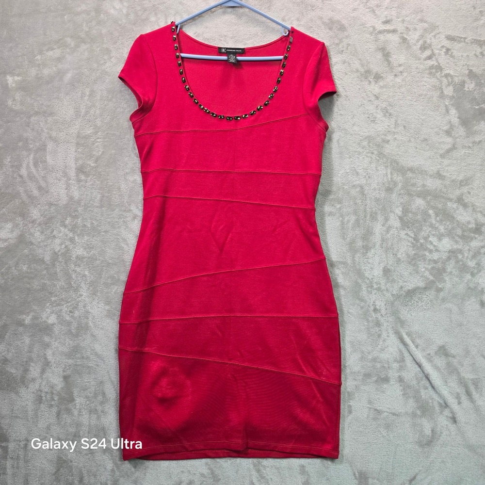 INC International Concepts Red Embellished Bandage Sheath Dress Medium CapSleeve